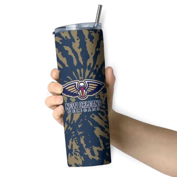 customized new orleans pelicans metallic grid navy skinny tumbler premium grade.webp