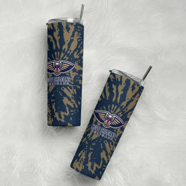 customized new orleans pelicans metallic grid navy skinny tumbler top rated.webp