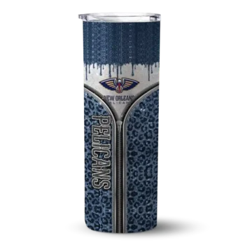 customized new orleans pelicans sparkle drip navy skinny tumbler best selling 1.webp