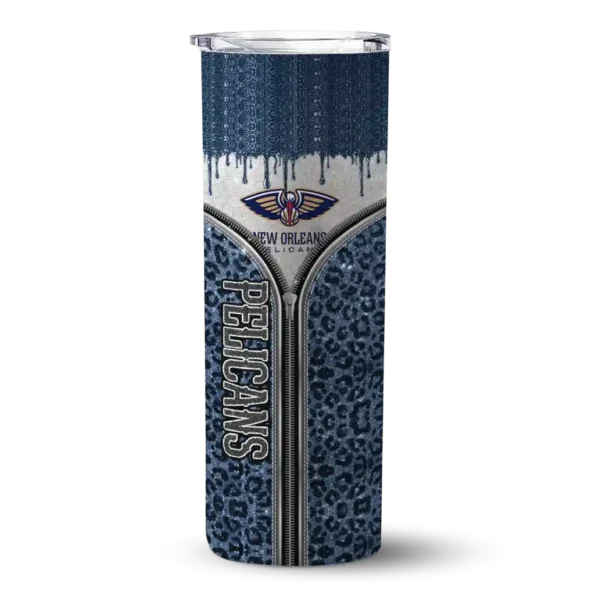 customized new orleans pelicans sparkle drip navy skinny tumbler best selling 1.webp