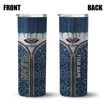 customized new orleans pelicans sparkle drip navy skinny tumbler fashion forward 1.webp