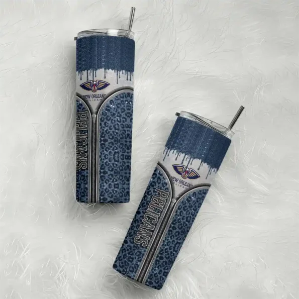 customized new orleans pelicans sparkle drip navy skinny tumbler top rated.webp