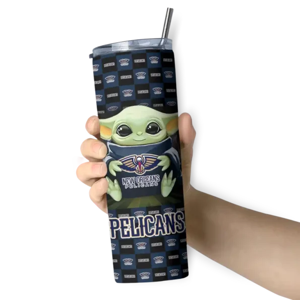 customized new orleans pelicans yoda cozy navy black skinny tumbler premium grade 1.webp
