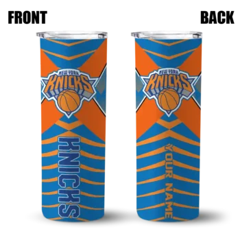 customized new york knicks camo texture blue skinny tumbler fashion forward.webp