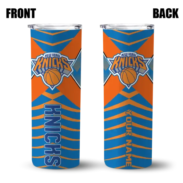 customized new york knicks camo texture blue skinny tumbler fashion forward.webp