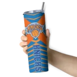 customized new york knicks camo texture blue skinny tumbler best selling 1.webp