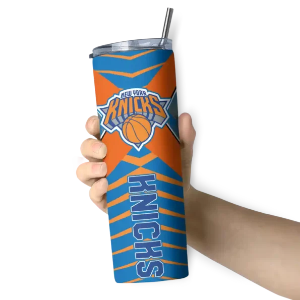customized new york knicks camo texture blue skinny tumbler premium grade.webp