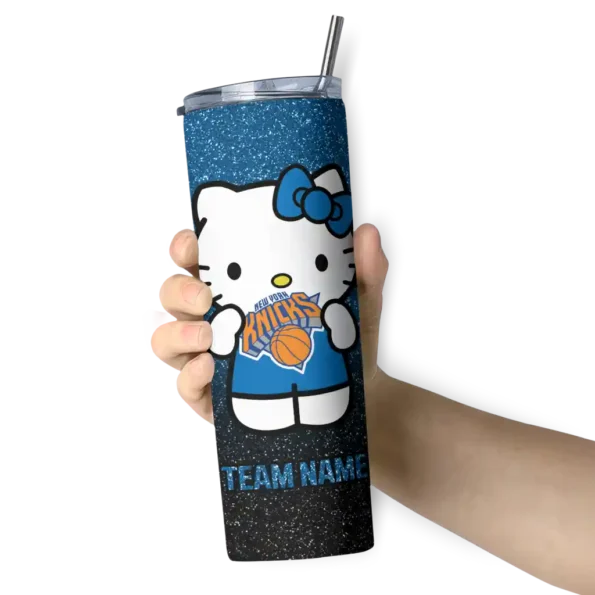 customized new york knicks hello kitty blue black skinny tumbler premium grade.webp