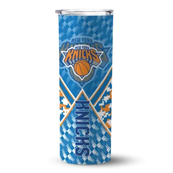 customized new york knicks monogram burst blue white skinny tumbler best selling 1.webp