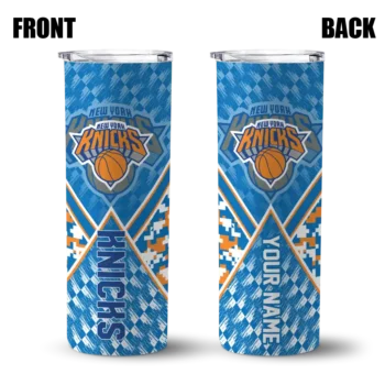 customized new york knicks monogram burst blue white skinny tumbler fashion forward.webp