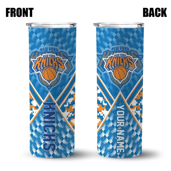 customized new york knicks monogram burst blue white skinny tumbler fashion forward.webp