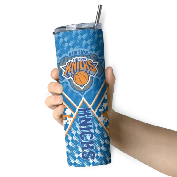 customized new york knicks monogram burst blue white skinny tumbler premium grade.webp