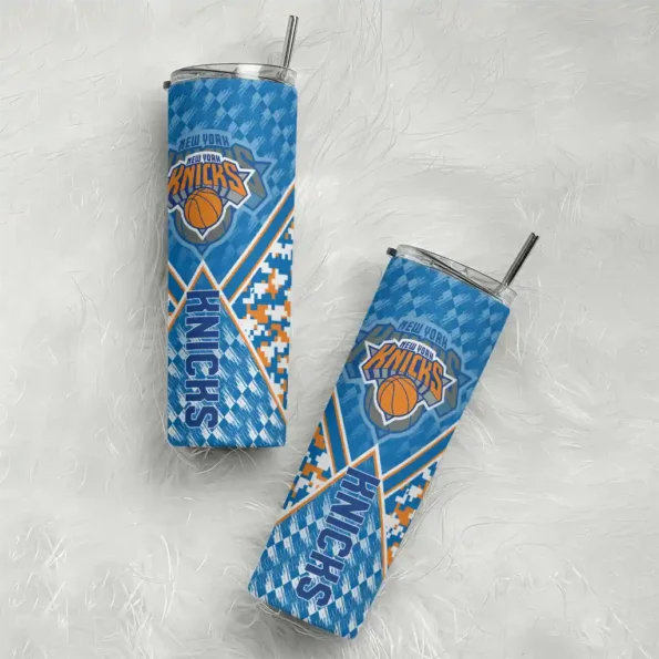 customized new york knicks monogram burst blue white skinny tumbler top rated.webp