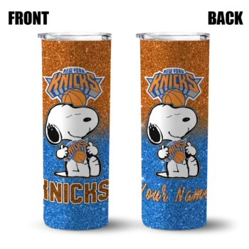 customized new york knicks snoopy attitude blue skinny tumbler fashion forward.webp