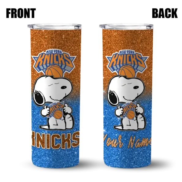 customized new york knicks snoopy attitude blue skinny tumbler fashion forward.webp