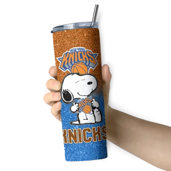 customized new york knicks snoopy attitude blue skinny tumbler premium grade.webp