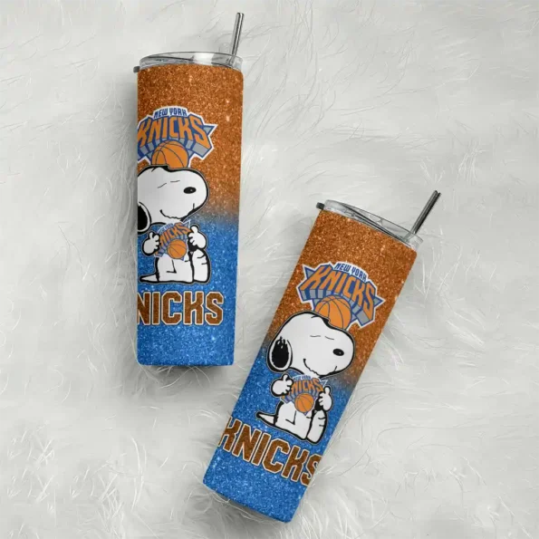 customized new york knicks snoopy attitude blue skinny tumbler top rated.webp