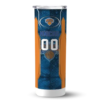 customized new york knicks stacked diamond blue skinny tumbler best selling 1.webp