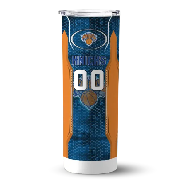 customized new york knicks stacked diamond blue skinny tumbler best selling 1.webp
