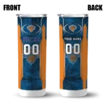 customized new york knicks stacked diamond blue skinny tumbler best selling 1.webp
