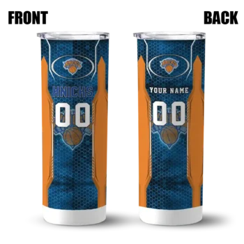 customized new york knicks stacked diamond blue skinny tumbler fashion forward.webp