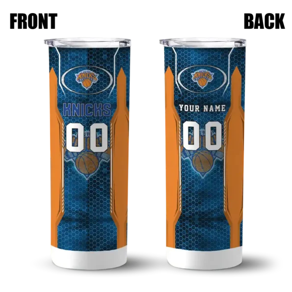 customized new york knicks stacked diamond blue skinny tumbler fashion forward.webp