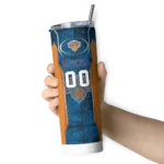 customized new york knicks stacked diamond blue skinny tumbler best selling 1.webp