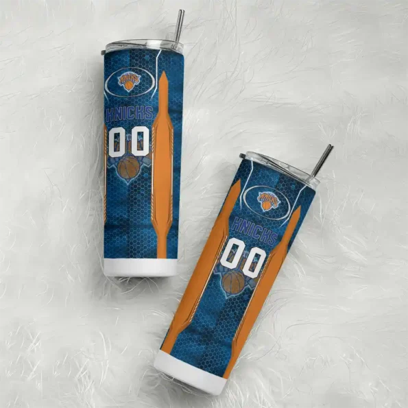 customized new york knicks stacked diamond blue skinny tumbler top rated.webp