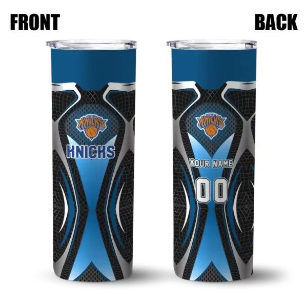 customized new york knicks superman emblem blue black skinny tumbler fashion forward.webp