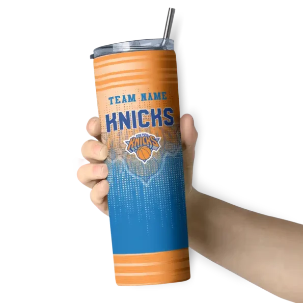customized new york knicks swirl texture blue skinny tumbler premium grade.webp