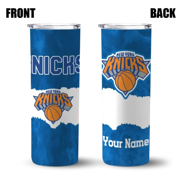 customized new york knicks torn band blue white skinny tumbler fashion forward.webp