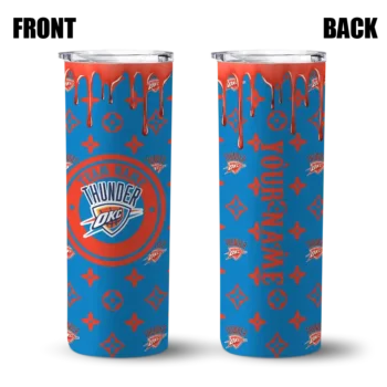 customized oklahoma city thunder camo streak blue skinny tumbler fashion forward.webp