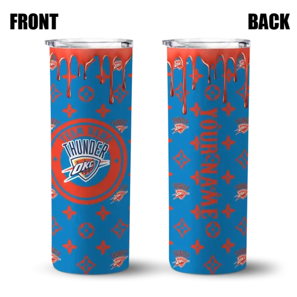 customized oklahoma city thunder camo streak blue skinny tumbler fashion forward.webp