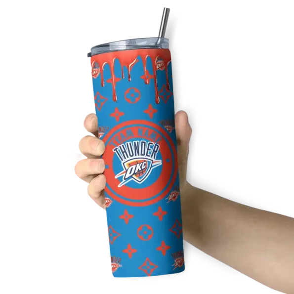 customized oklahoma city thunder camo streak blue skinny tumbler premium grade.webp