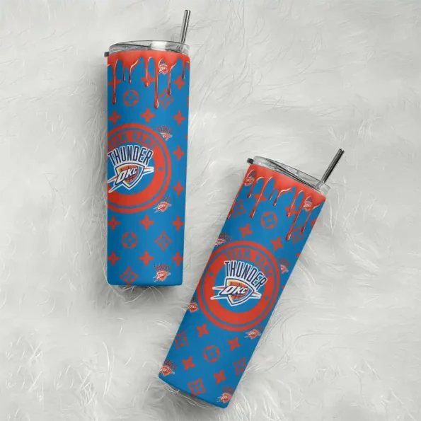 customized oklahoma city thunder camo streak blue skinny tumbler top rated.webp