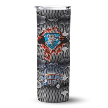 customized oklahoma city thunder chevron v blue gray skinny tumbler best selling 1.webp