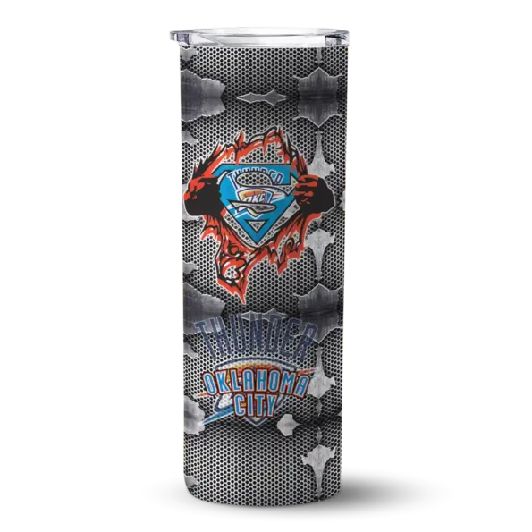 customized oklahoma city thunder chevron v blue gray skinny tumbler best selling 1.webp