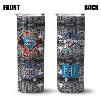 customized oklahoma city thunder chevron v blue gray skinny tumbler fashion forward.webp