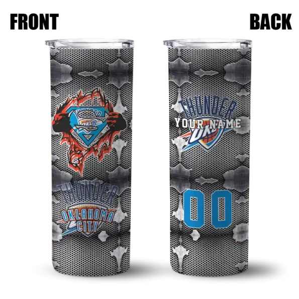 customized oklahoma city thunder chevron v blue gray skinny tumbler fashion forward.webp