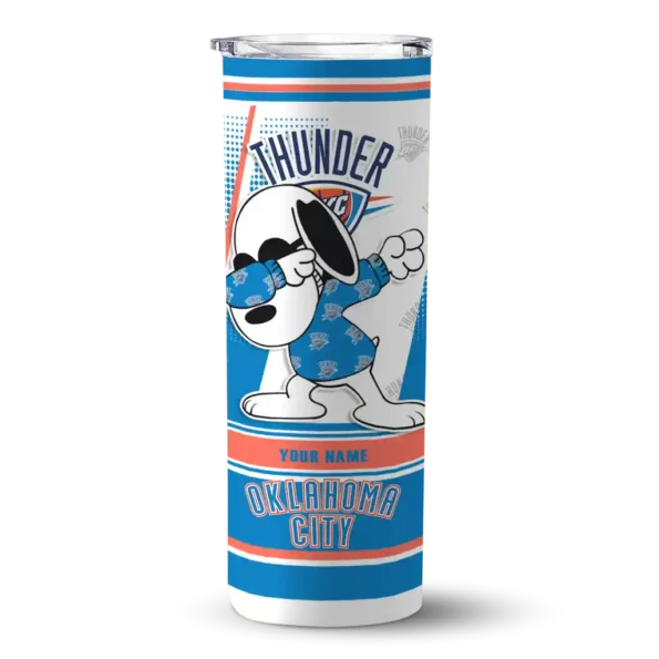 customized oklahoma city thunder snoopy dog blue white skinny tumbler best selling 1.webp