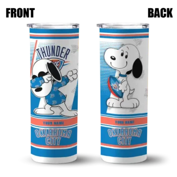 customized oklahoma city thunder snoopy dog blue white skinny tumbler fashion forward.webp