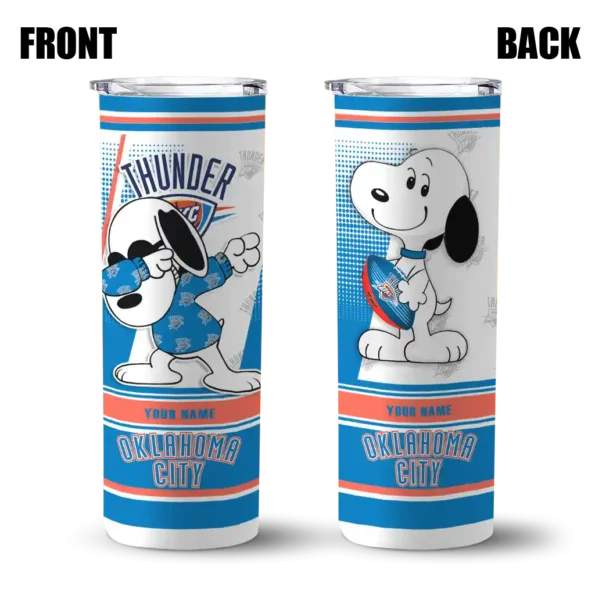 customized oklahoma city thunder snoopy dog blue white skinny tumbler fashion forward.webp