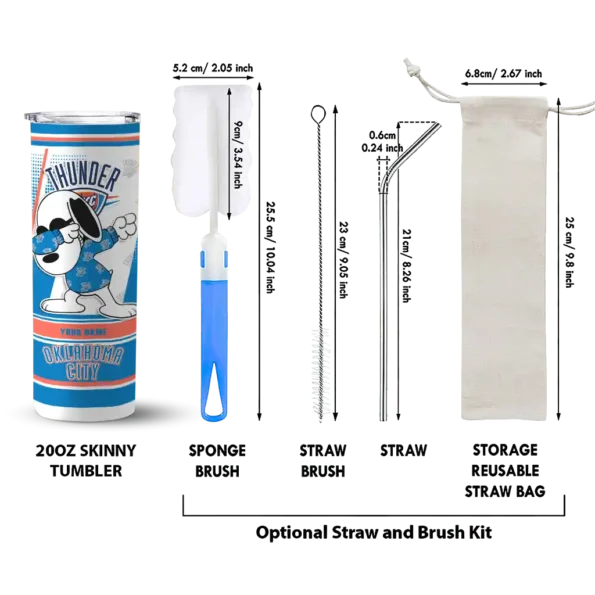 customized oklahoma city thunder snoopy dog blue white skinny tumbler new arrival.webp