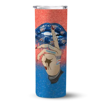 customized oklahoma city thunder sparkle lips blue skinny tumbler best selling 1.webp