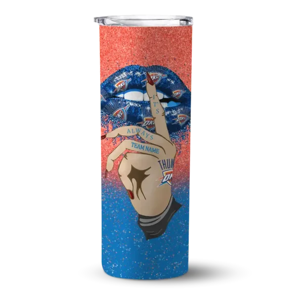 customized oklahoma city thunder sparkle lips blue skinny tumbler best selling 1.webp