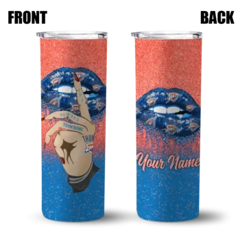 customized oklahoma city thunder sparkle lips blue skinny tumbler fashion forward.webp