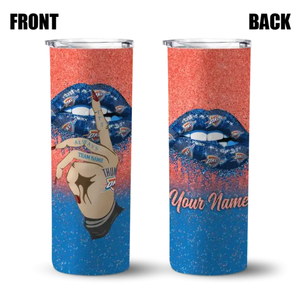 customized oklahoma city thunder sparkle lips blue skinny tumbler fashion forward.webp