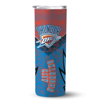 customized oklahoma city thunder spiral burst print blue skinny tumbler best selling 1.webp