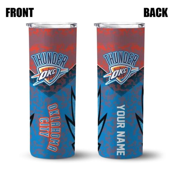 customized oklahoma city thunder spiral burst print blue skinny tumbler fashion forward.webp