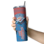 customized oklahoma city thunder spiral burst print blue skinny tumbler best selling 1.webp